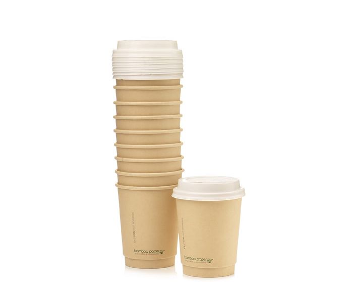 Double Wall Bamboo Cup + Lid 250ml pack of 50