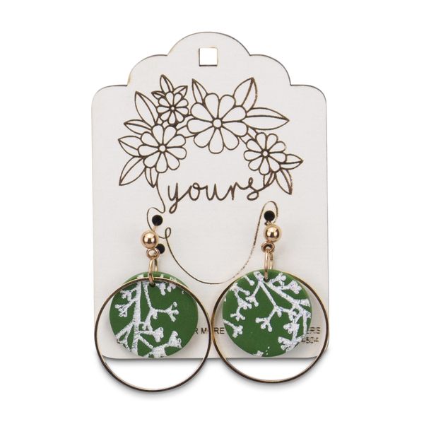 Yours - Hanging Earrings - Cream and Olive - Gold-Plated - Resin