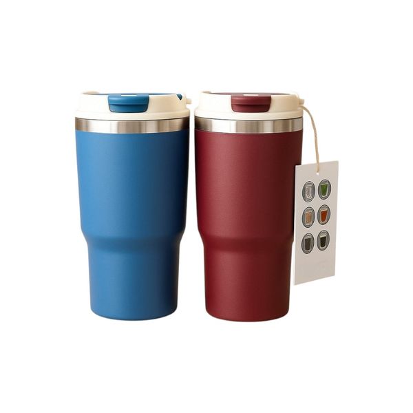 x2 Piece Maroon &amp; Blue Insulated Stainless Steel Travel Mugs Set - 600ml.