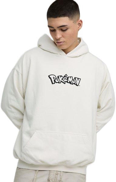 boohooMAN - Men's Pokemon Arcanine Wash Print Hoodie - Ecru