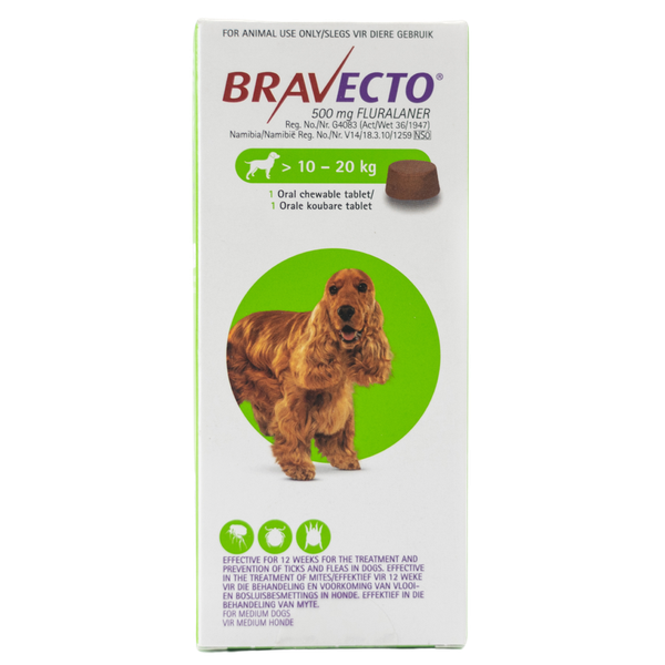 Bravecto Chewable Tick &amp; Flea Tablet for Dogs 10-20kg (1 Chew)