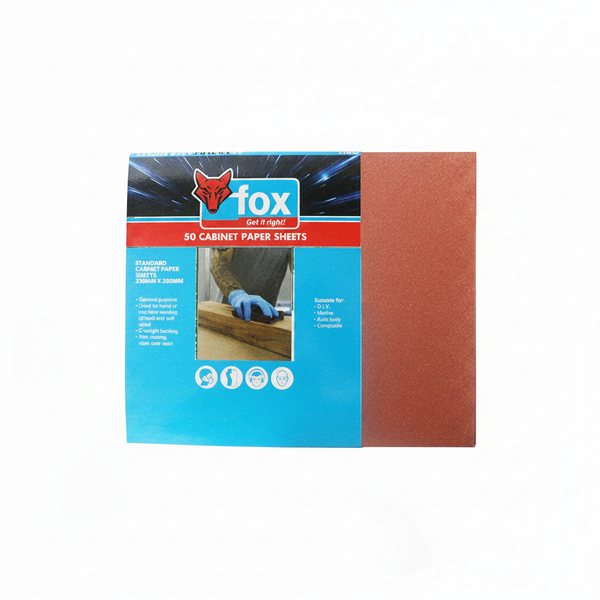 Fox - Aluminium Oxide Sandpaper - P220 - 50 Sheets for Cabinet Finishing