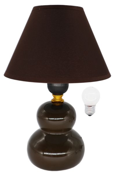 Ceramic Brown Lamp with Lampshade and light Bulb -20cm Bundle 2 Piece