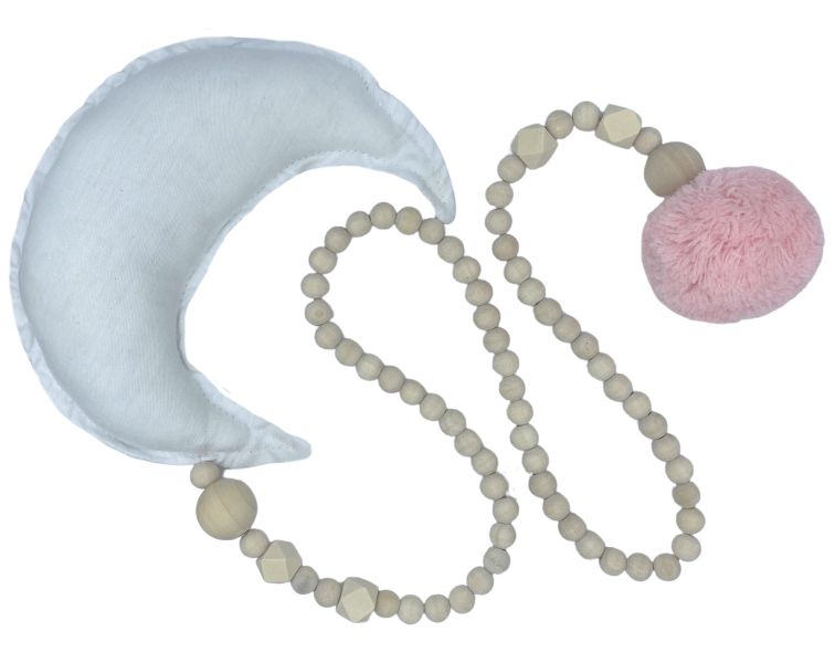 Baby / Kids Moon and Wood Beads Pompom String Decor (White)