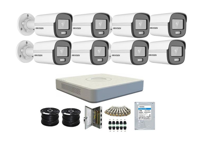 Hikvision ColorVu 8CH DVR and 8 x 2MP Bullet Cameras with 1TB HDD