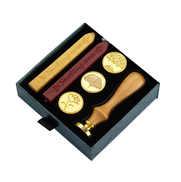 Removable 4 Heads Wax Seal Brass Stamps with Wooden Handle Set