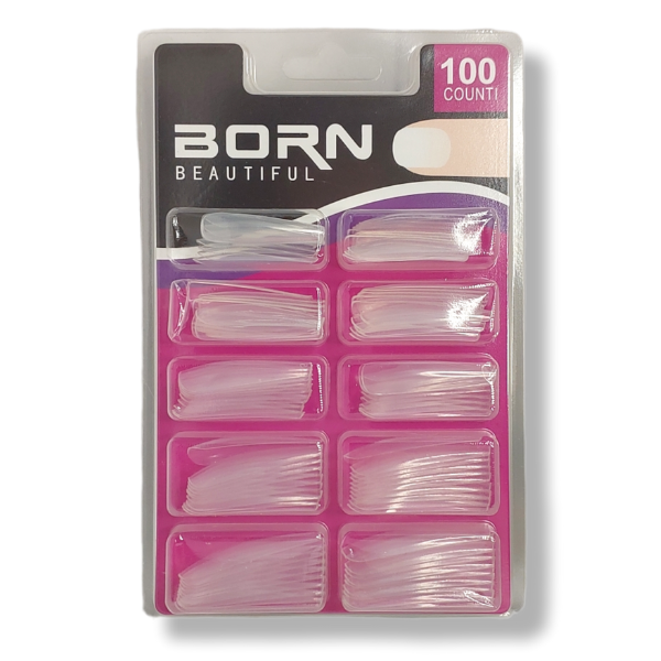 Born Beautiful – Full Cover Nail Tips – Long Coffin – 100 Piece