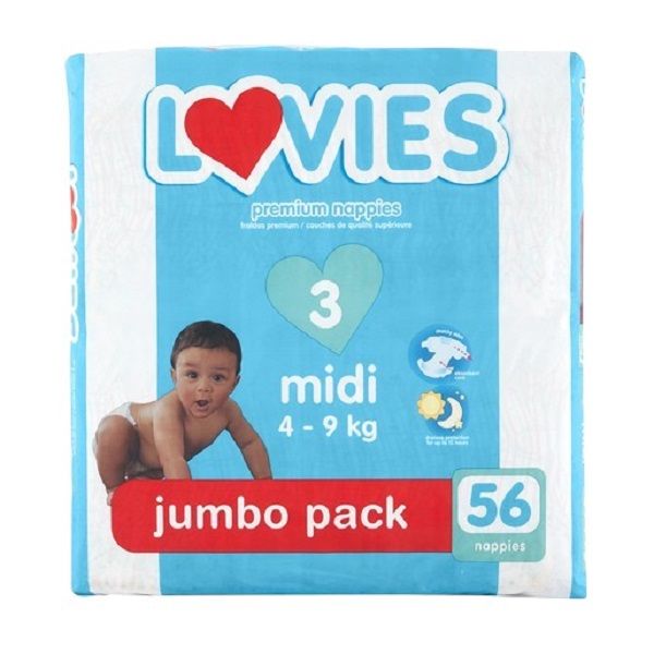 Lovies - Premium Midi Size 3 Jumbo Pack Nappies 56's