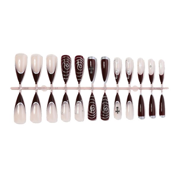 24-Piece Autumn Long Pointed French Metallic Press-on Nails