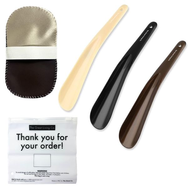 3 Shoehorns,1 Shoe Polishing Glove &amp; 1 Zipper Storage Bag - 5 Piece Set