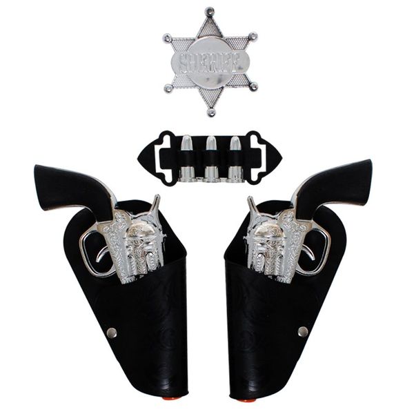 Toy Sheriff Set - Gun &amp; Holster - Silver &amp; Black - 6 Pieces - 3 Pack