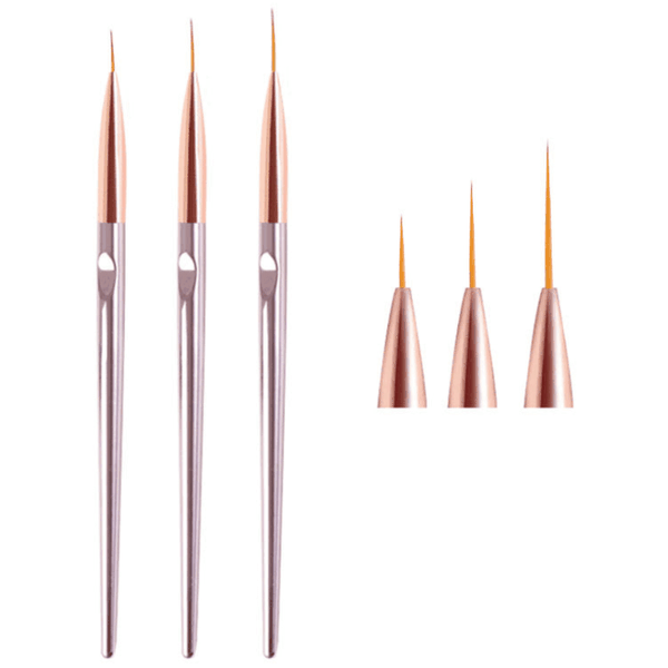 Rose Gold Light Weight Nail Art Fine Art Gel Brush Trio Set