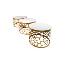 Designer Concepts Elodie White Marble top Coffee Table hexagon design 3pce