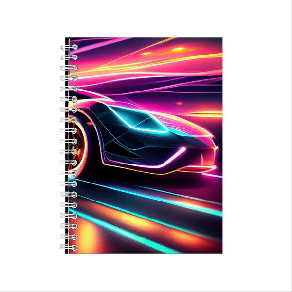 Neon Purple A5 Notebook Pad for Racing Car Lovers Trendy Graphic Present044