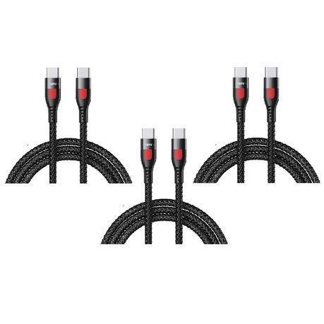 Remax 65W Type-C to Type-C Fast Charging Braided Cables - 3 Pack, 1m Black Image