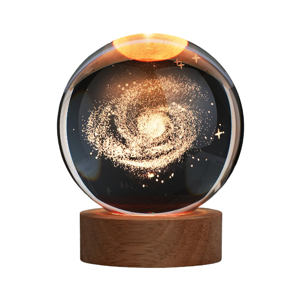 3D Milky Way Crystal Ball LED Night Light With Bamboo Base - Transparent