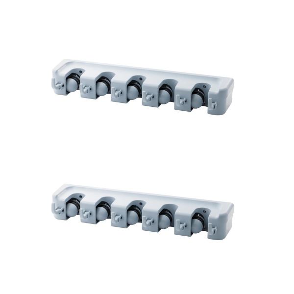 Wall-Mounted Multipurpose Broom &amp; Mop Holder With 6 Hooks - 2 Pack