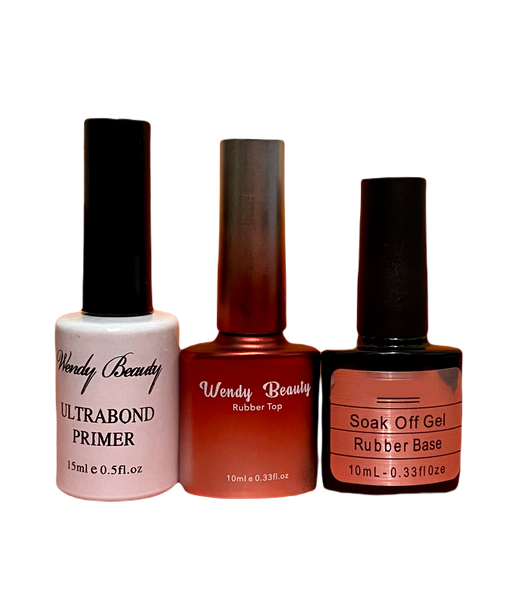 UV/ LED Soak Off Gel Rubber Base , UltraBond Primer and Rubber Top - Set