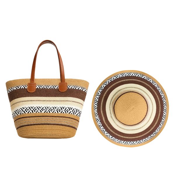 JESSEJESSE Woven Soft Base Tote Bag and Hat Set Summer Style