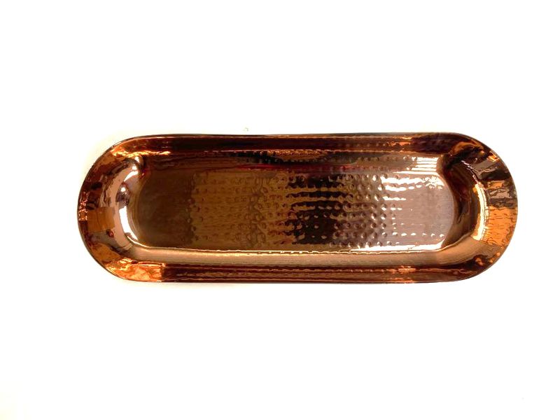 Stainless Steel Oval Hammered Finish Deep Platter/Tray - Copper Plated