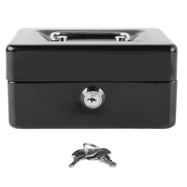 Metal Cash Box with Lock, Portable Small Metal Storage Case with 2 Keys, 56