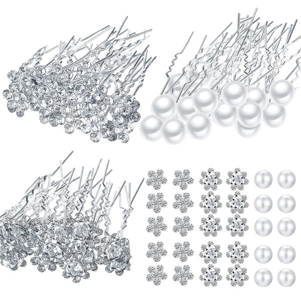 60 Pieces Hair Pins Accessories Pearl Rhinestone Flower U Shape Clips