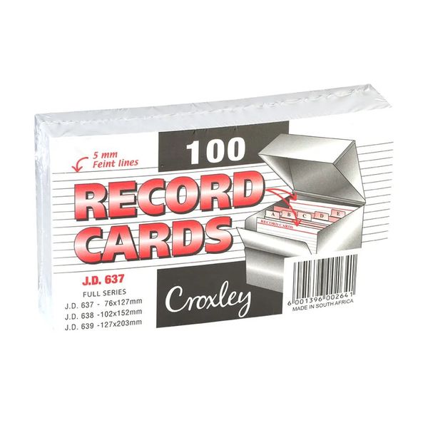 Croxley record cards white ruled 127mm x 76mm Pack of 100