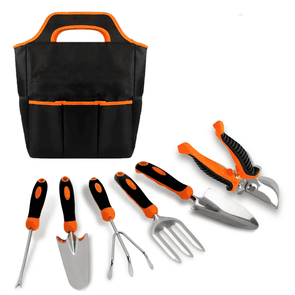 Six Piece Gardening Tool Set with Multi Pocket Storage Bag