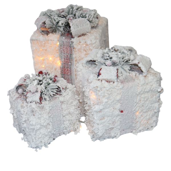 Set of 3 Christmas LED White Snow Light Up Gift Box