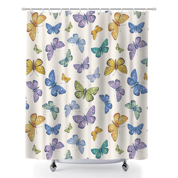 Flying Butterflies Polyester Bath Curtain, Mildew Resistant Shower Curtain