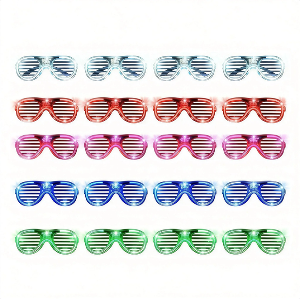 BezosMax 20 Pcs LED Glow Glasses, 5 Colors Shutter Shade Glasses for Party