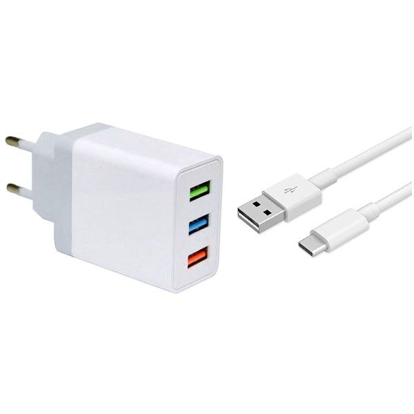 Kucipa 3A Fast Charge 3 x USB Port Charger + TYPE-C Cable
