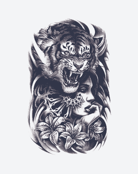 EZINK Tiger's Beauty Temporary Tattoo | Lasts 1-2 Weeks