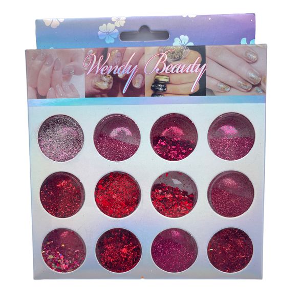 Wendy Beauty 12 Design Nail Decorations Kit Nail Art Red Series