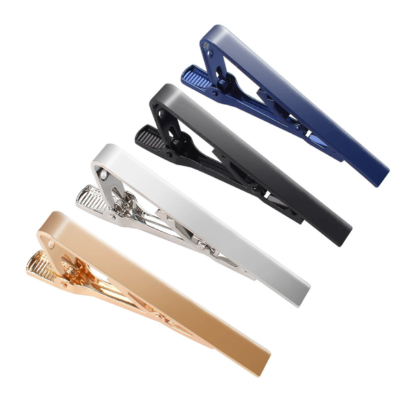 Tie Clips - Classic Tie Clip Silver Gold Black Blue Necktie Clips - 4 Piece