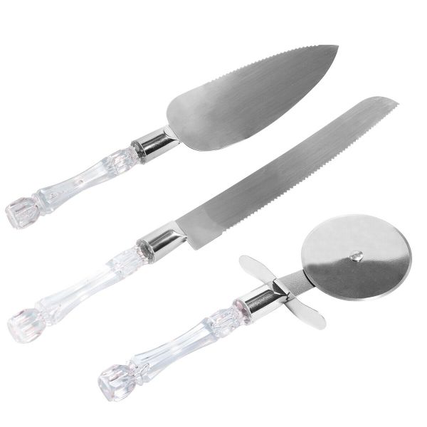 Stainless Steel Cake Knife, Server Set and Pizza Cutter with Acrylic Handle