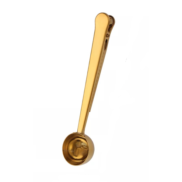 Gold Coffee Scoop with Built-in Clip
