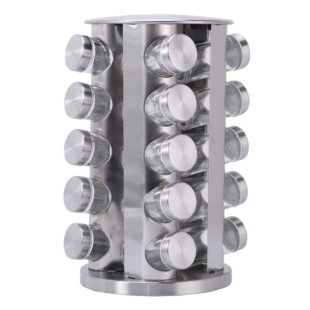 Maisonware Stainless Steel Rotating Spice Rack With 20 Glass Jars