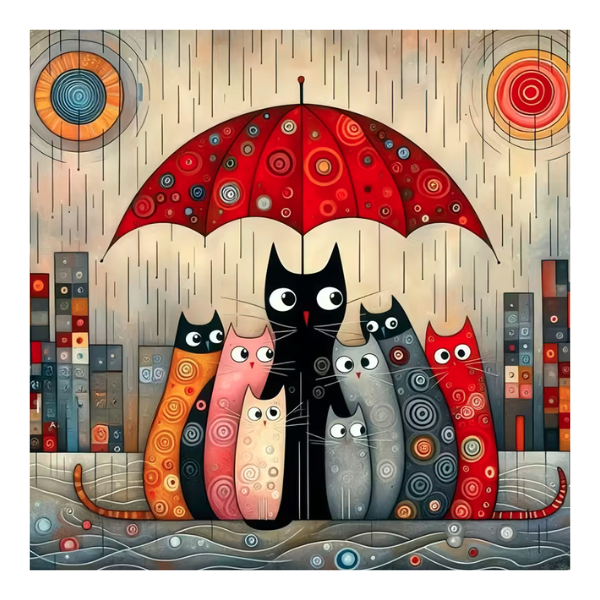 Cat Umbrella Diamond Painting Kit | 30cm x 30cm