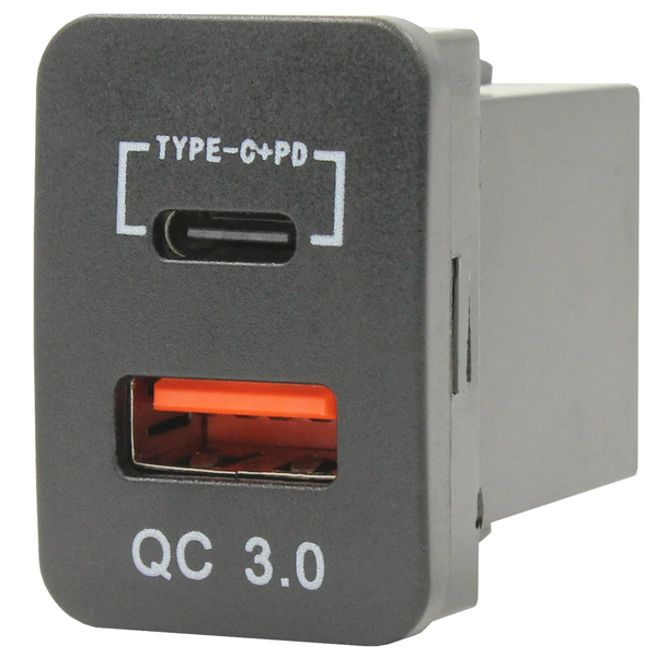 Dual QC3.0 USB &amp; Type-C Charger for Toyota Revo - 32x20mm - Blue LED