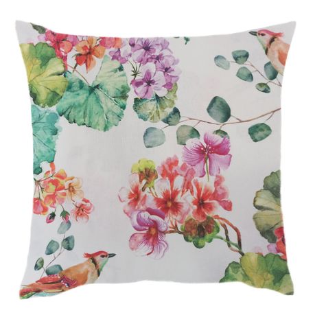 White Pillow/cushion with Colourful Hortensias and Birds (Inner Included) |  Buy Online in South Africa 