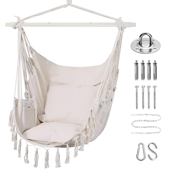 Hammock Hanging Rope Chair with 2 Pillows Indoor or Outdoor Ceiling Swing