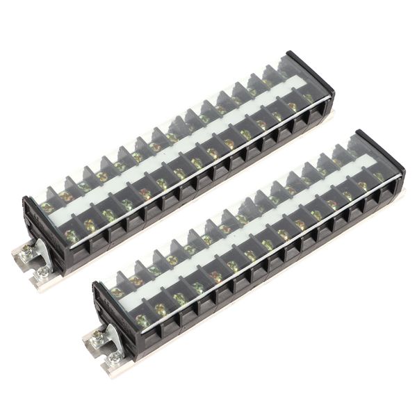 2pcs Screw Terminal Strip 660V 20A Dual Row with Dustproof Cover for T2015