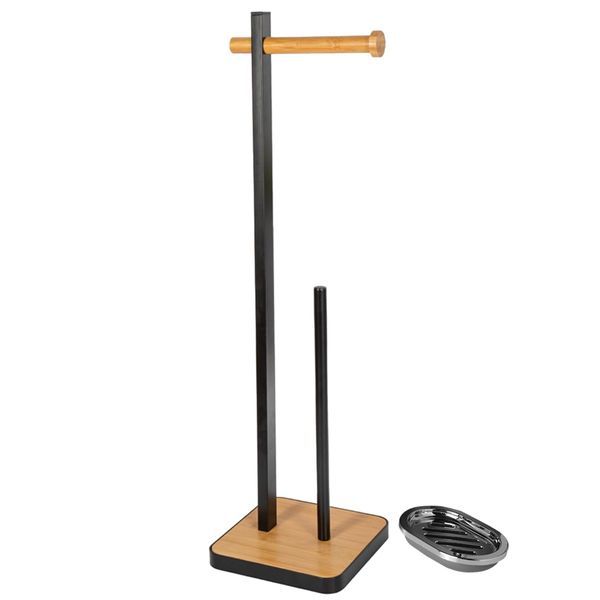 Free Standing Premium Matte Black Toilet Paper Holder Set - Set of 2