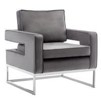 Hazlo Accent Modern Living Room Arm Chair - Velvet Grey Silver Legs
