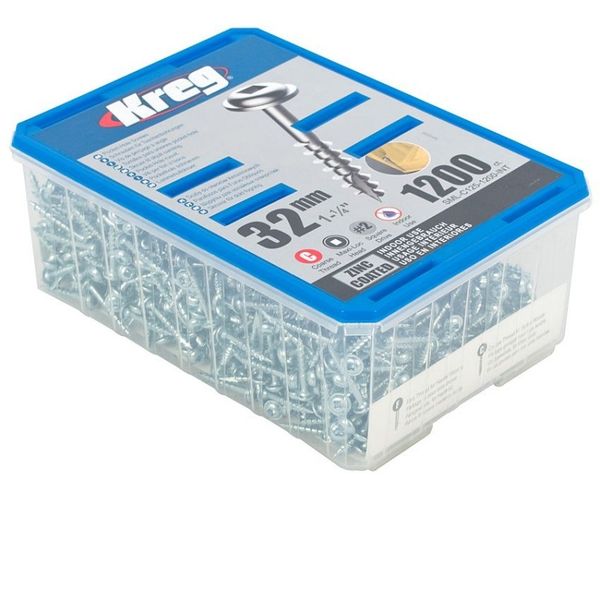Kreg Zinc Pocket Hole Screws 32mm 1.25" #8 Coarse Thread Mx Loc 1200ct