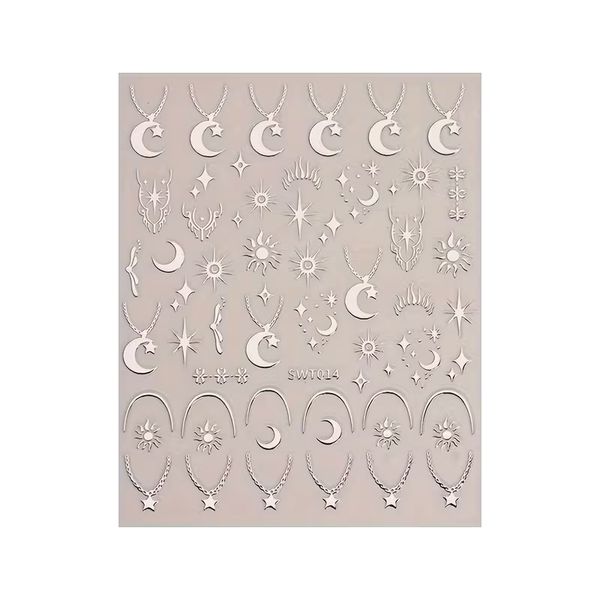 Silver Nail Art Stickers - Moon, Star &amp; Sun Designs for Manicure