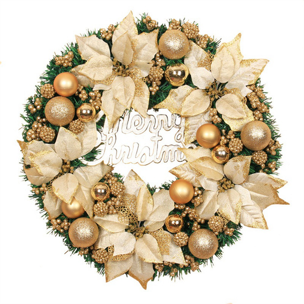 Christmas Wreath Front Door Hanging Golden Wreath Hotel Home (30Cm)