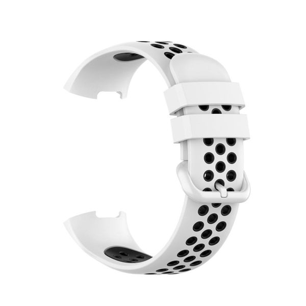 Breathable Silicone Strap Compatible with Fitbit Charge 3/4 - White &amp; Black