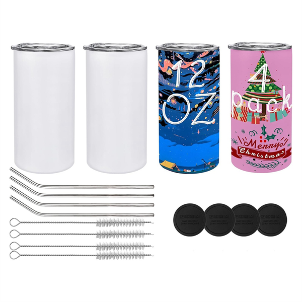 Pack of 4 12 Oz Sublimated Tumblers Blank, with Lids &amp; Straws for DIY